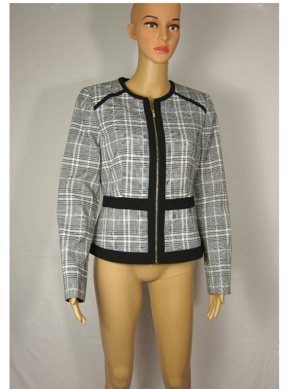 Women's Calvin Klein Houndstooth Lined Tailored Jacket Front Zipper Size 6